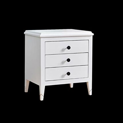 N/A Bedside Table Three Drawer Storage Bedside Table, Bedroom Furniture White Solid Wood Bedside Table