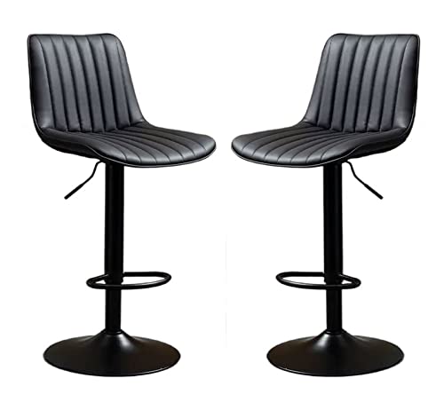 ADEADE Leather Bar Stools Set of 2 Modern Counter Height Barstools with Back Height Adjustable Kitchen Stools Black Footrest and Base for Bar Bis