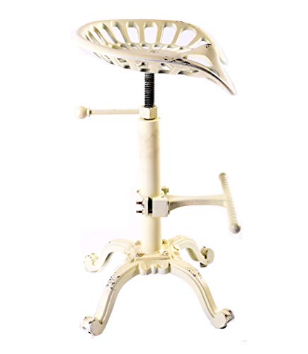 Topower Vintage Industrial Bar Stools,Cast Iron Tractor Stool,Adjustable Height,Swivel Seat Breakfast Chair (Aged White)