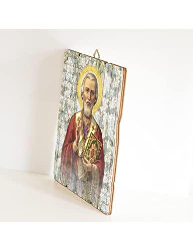 Fratelli Bonella | Vintage Style Shaped Wooden Picture of St. Nicholas 19x24 cm | Made in Italy