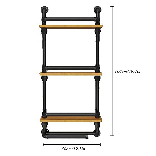 Wine Rack Wall Mounted 3 Tier with Lights, Hanging Floating Small Mini Bar Liquor Shelves with Glass Holder Storage, Industrial Rustic Pipe Farmh