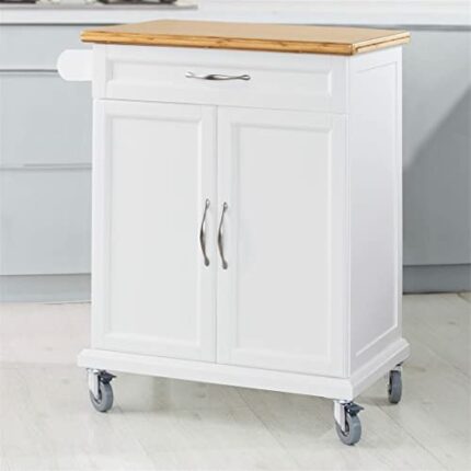 JAHH Kitchen Cabinet Kitchen Storage Trolley Cart with Worktop, 1 Large Cupboard and 1 Drawer