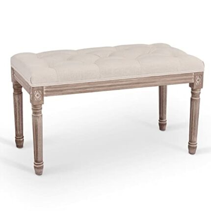 VONLUCE 80cm Long Vintage Upholstered Bench with Padded Seat | Tufted Entryway Bench Dining Bench Seat & Footstool | French Rustic Ottoman Bench
