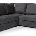 Corner Sofa Bed Horizon Grey Velour Fabric Full Back Cushions