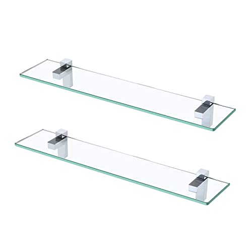 KES Bathroom Shelves 60CM Shower Shelf 8MM Thick Tempered Glass, Rectangular Glass Shelf with Polished Chrome Brackst Bathroom Shelf 2 Pack, BGS3