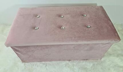Soft Velvet Diamante Ottoman Folding Storage Box Footstool Seat 2size (blush pink, 38x76x38cm)