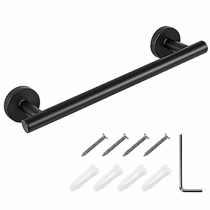 Towel Rail Wall Mounted 304 Stainless Steel Brushed Finish Towel Holder Single Towel Bar Small Towel Rack for Bathroom and Kitchen 30cm (Black)