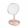 iDesign 28834 Makeup Mirror, Small and Round Dressing Table Mirror Made of Plastic, Adjustable Bathroom Mirror with Tray for Makeup and Jewellery