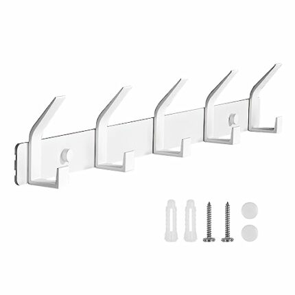 DIYJEP Coat Hooks Wall Mounted, White Wall Hooks for Hanging with 10 Hooks, Wall-Mounted Coat Rack Self-Adhesive Coat Hook, Modern Coat Hangers W