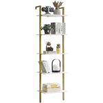 YMYNY Bookshelf Wall Mounted, Ladder Shelf, 5-Tier Bookcase Rack, Storage Unit with Metal Frame, Industrial Floating Wall Shelf for Living Room,