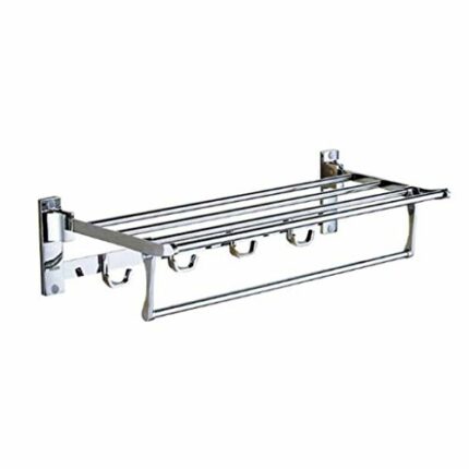 SLSFJLKJ Bathroom Pendant Stainless Steel with Hook Folding Double Towel Rack Bathroom Shelf Towel Bar Bathroom Accessories