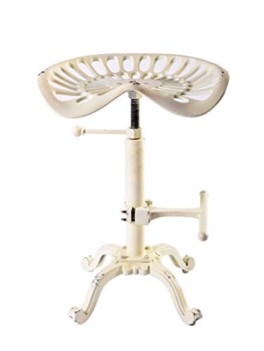 Topower Vintage Industrial Bar Stools,Cast Iron Tractor Stool,Adjustable Height,Swivel Seat Breakfast Chair (Aged White)