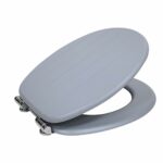 B&K Grey MDF Antibacterial Adjustable Hinges Toilet Seat has a Tongue and Groove Effect. Soft Close Hinges Simple Groove Lines Toilet Seat.(37.3x