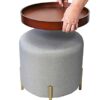 ASPECT Valentine Round Ottoman With Tray Top (Light Grey Linen)