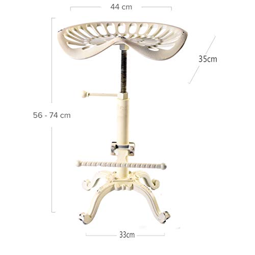 Topower Vintage Industrial Bar Stools,Cast Iron Tractor Stool,Adjustable Height,Swivel Seat Breakfast Chair (Aged White)