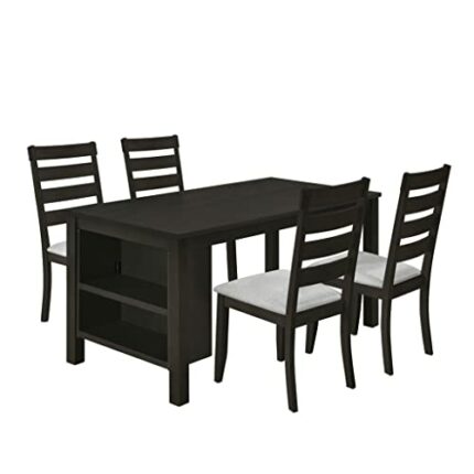 WALNUT Kitchen 5 Piece Dining Table Farmhouse Wood W/2 Tier Storage Racks 4 Person Kitchen Set W/Upholstered Dining Chair