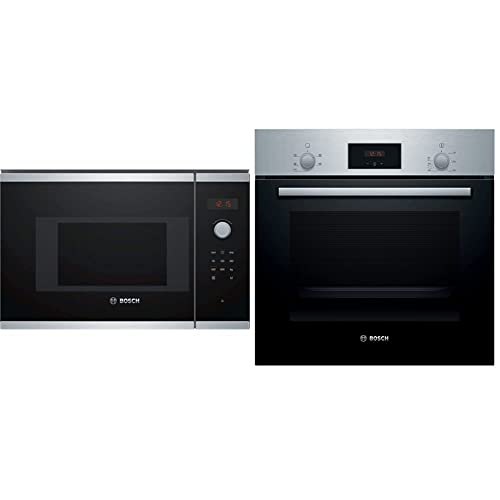 Bosch Serie 4 BFL523MS0B Built In Microwave - Stainless Steel & Bosch Serie 2 HHF113BR0B Stainless Steel Single Electric Oven with A Energy Effic
