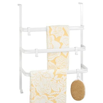 mDesign Towel Rack – Shower Accessories and Towel Storage Rack with 3 Rails and 3 Adjustable Hooks – Bath, Hand and Tea Towel Holder for The Home