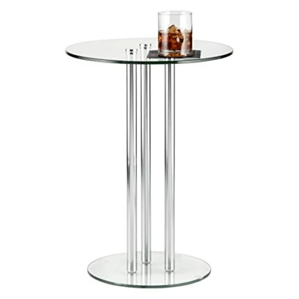 mDesign Round 16" Glass Top Side/End Drink Table - Tall Modern Decorative Accent Side/End Metal Nightstand Furniture for Bedroom, Living Room, Ho