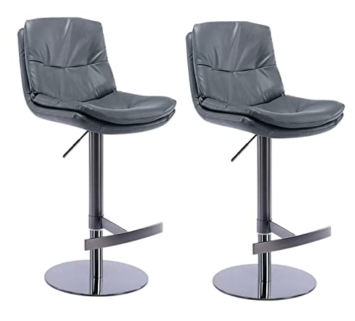 DWILKE Nappa Leather counter height Bar Stools Set of 2 Adjusatble Swivel Barstools Breakfast Seat Upholstered Titanium Black Brushed Stainless S
