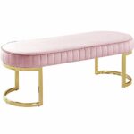 Velvet Upholstered Bench,Entryway Shoe Changing Bench Seat Foot Stool for Home,Soft Compact Padded Stool with Sustainable Metal Base-Pink 80x38x4