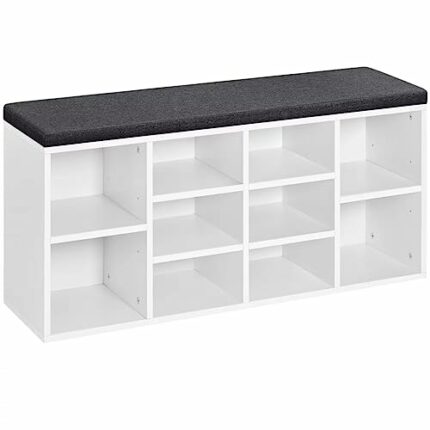 MXIAOXIA 10 Cubbies Shoe Storage Bench Wood Foam and Fabric White Shoe Cabinets Muebles Door-to-door Shoe Cabinet
