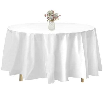 8 Pack Round Disposable Tablecloths, White Table Cloth Round, Circle Table Cloth, Banquet White Round Tablecloths, Waterproof Round Polyester Tab