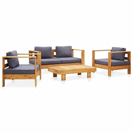 TJLSS Outdoor Furniture Garden Furniture 4pcs with Cushions Solid Acacia Wood Garden Set (Color : A, Size : One size)