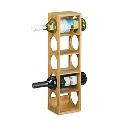 Relaxdays Bamboo Rack Size 53 x 14 x 12 cm, 5 Levels, Modern Bottle Storage Wine Holder for Horizontal Hold, Stackable, Natural Brown, Wood, 12 x