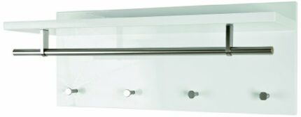 HAKU Möbel Wall coat rack, MDF, white stainless steel look, W 75 x D 26 x H 30 cm
