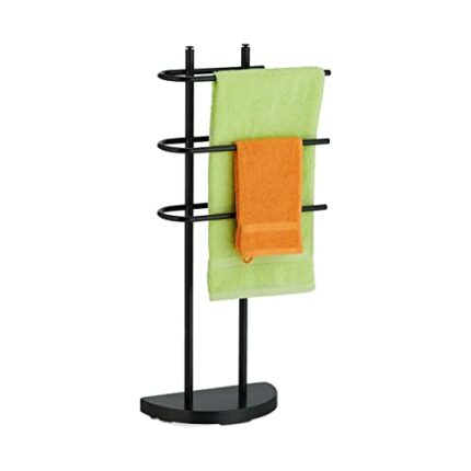 Relaxdays Rack, 3 Rails, H x W x D: 83 x 39 x 18 cm, Standing Towel Holder, Metal, Black