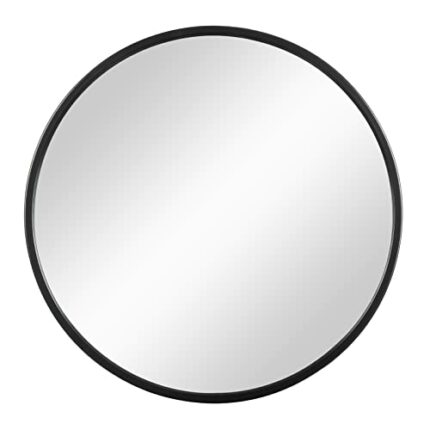 Karisky Black Round Mirror, 40x40 cm Circle Mirror for Wall, Real Glass Metal Framed Bathroom Mirror, Modern Farmhouse Wall Mount Mirror for Bath