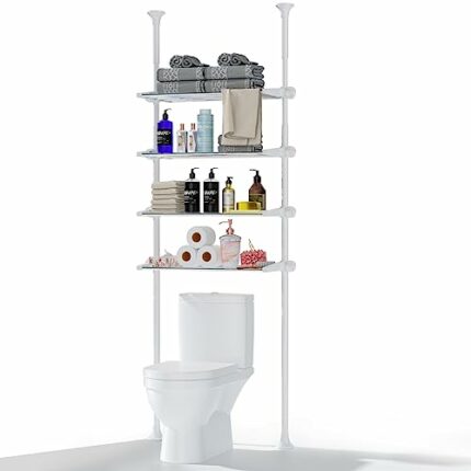 YeYeBest Over The Toilet Storage, Bathroom Organizer 4-Tier Adjustable Shelves for Small Room, Saver Space, 91 to 124 Inch Tall Stainless Steel W