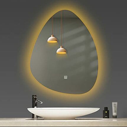 Bathroom Mirror Backlit, Wallmounted Vanity Mirror with Light, Illumated Led Makeup Frameless Ip66 (Drop Shape), Warm Light, 700 * 900mm