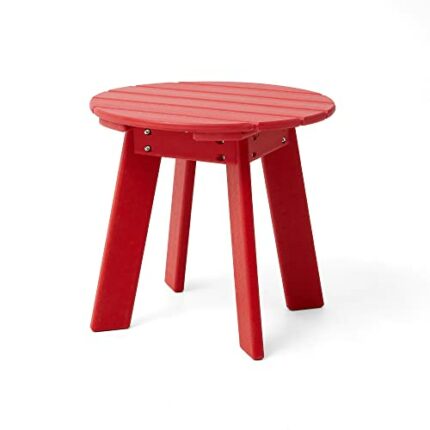 Elm Plus Adirondack Round Outdoor Patio Side Table, High Density Polyethylene, Red, 20"D