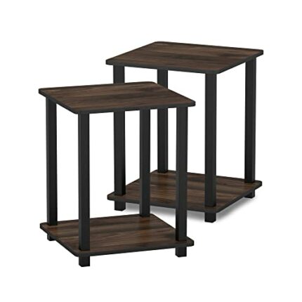 Furinno Simplistic 2-Pack End Table, Side Table, Nightstand, Columbia Walnut/Black