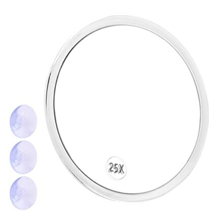 POHOVE 25X Magnifying Mirror Makeup Mirror with Suction Cup and Tweezer Round Makeup Vanity Mirror Magnifying Travel Mirror Desk Small face Mirro
