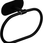 RAKUTE Simple Stainless Steel Towel Rack, Self-Adhesive Towel Holder Hanger, Towel Ring Storage Hanging Shelf, Black Easy Installation Bathroom R