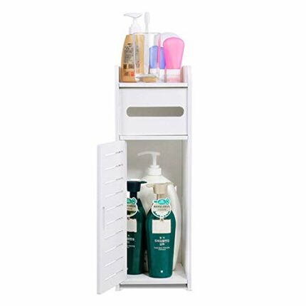 Yosoo Health Gear Bathroom Floor Storage Cabinet, White Robust Bathroom Organizer Furniture Corner Shelf Toilet Slim Shelf with Shelves and Doors