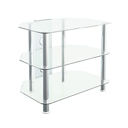 MAHARA Glass Corner TV Stand with Cable Management - TV Floor Stand Max 32 Inch TV - TV Mount Stand Max Weight 35kg TV - Chrome Effect/Clear Temp