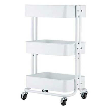 BHVXW 3 Tier Rolling Cart With Wheels Metal Utility Cart Storage Organizer Trolley Cart For Kitchen Bathroom ( Color : Wit , Size : 1pcs )