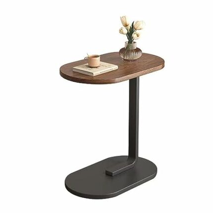 C-Shaped Side Table, End Table, Sofa Side Table, Walnut with Black Frame Laptop Holder Table, Bedside Nightstand Table for Living Room Floor Balc