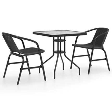 WODMB Garden Furniture Set, 2 Steel Chairs with Highback 1 Glass Table Balcony Lounge Waterproof Rattan Furniture (Color : A, Size : One size)