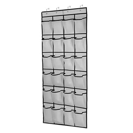 plastific Over the Door Shoe Storage Organiser Hanging Shoe Rack Holder Bag Wall Mounted with 24 Large Mesh Pockets for Wardrobe Door Slippers Ti