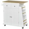 DINGZZ Rolling Kitchen Island Storage Trolley Cart With 3-Tier Spice Rack & Rubber Wood Top For Dining Room White