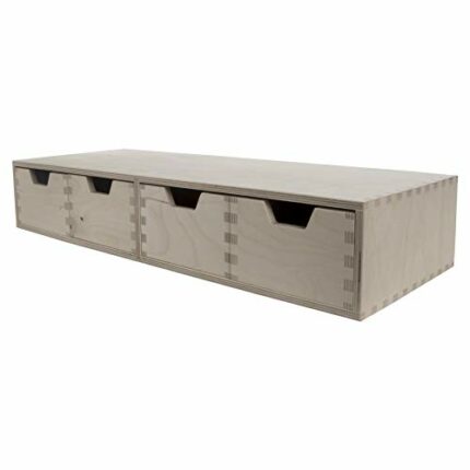 WooDeeDoo Horizontal Desk Organiser | 56 x 20 x 10 cm | Mini Wooden Chest 4 Drawers | Shallow Storage Cupboard Cabinet Unit Trinket Box | Unpaint