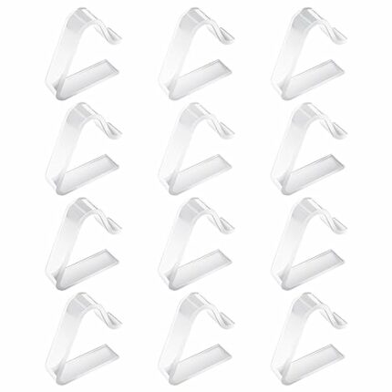 COMNICO 12 Pack Clear Tablecloth Clips Transparent Plastic Table Cloth Hold Down Clamp Windproof Table Cover Holder Table Sheet Clip for Home Out