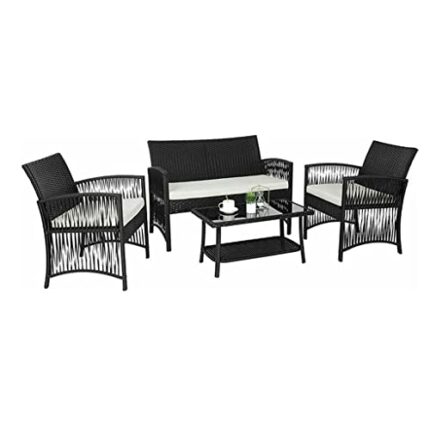 WODMB Rattan Garden Furniture Outdoor 4pcs Patio Sofa Set chairs Table w/Beige Cushion (Color : A, Size : One size)