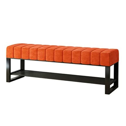 Sturdy Multifunctional Foot Rest Stool Living Room Hallway Bench,Velvet Soft Foot Stool with Padded Seat,Upholstered Entryway Storage Bench-Orang