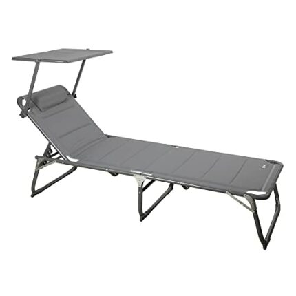 Homecall 30039 XXL Aluminium Sun Lounger with Sun Roof Three-Legged Beach bed 200x70 cm Maximum Load 150 kg, Grey textilene, Quick Dry Foam